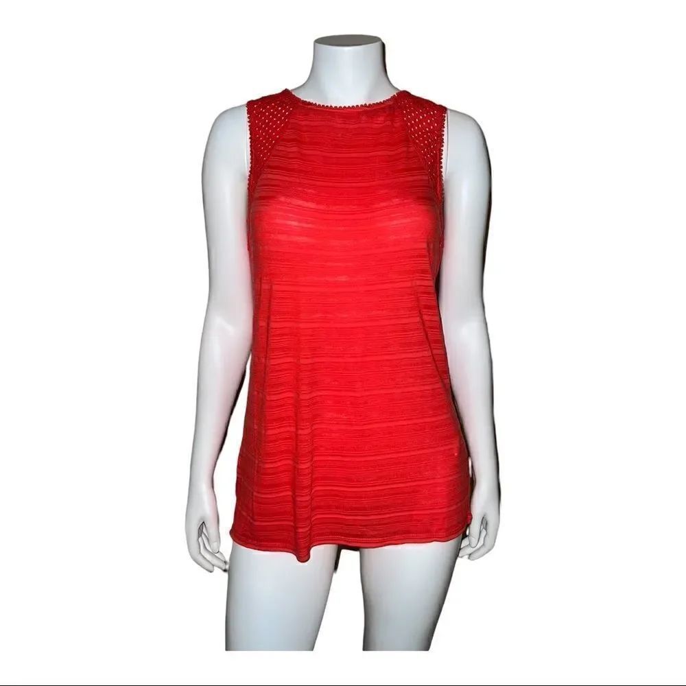 Lucky Brand Red Orange Crochet Tunic Tank Top Shirt Small EUC